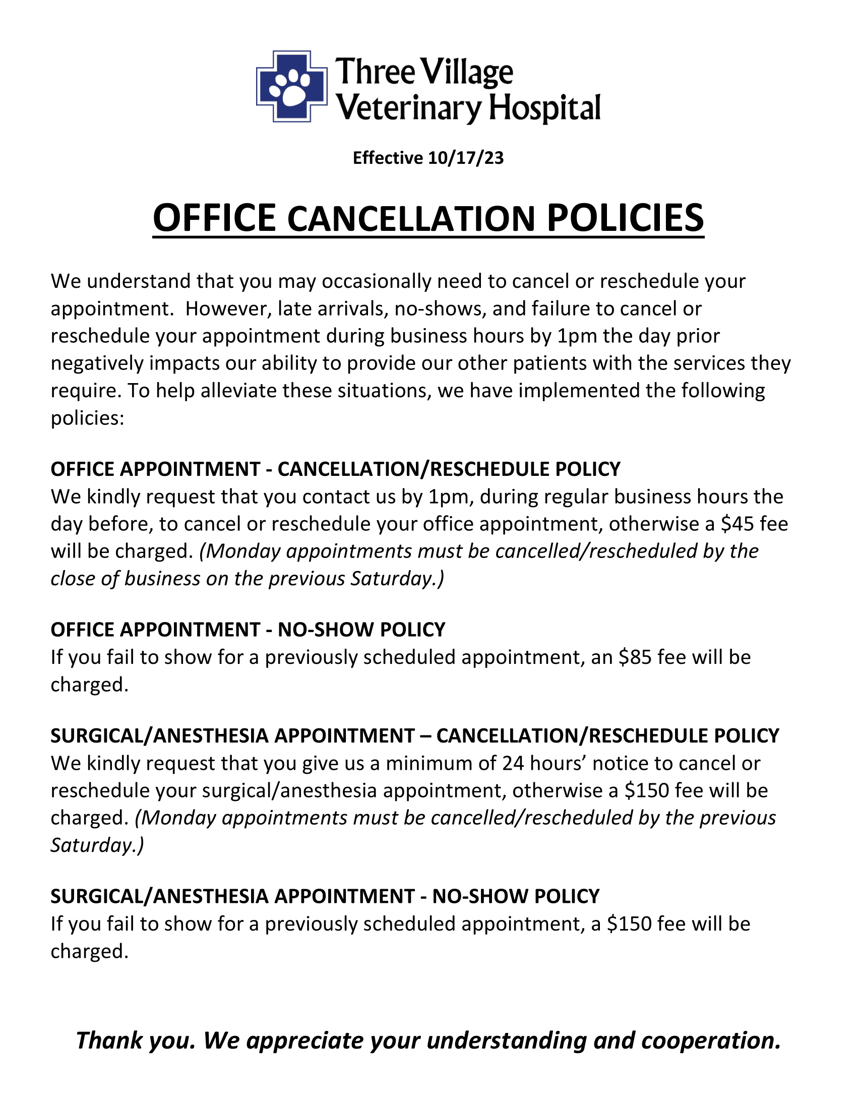 Cancel Policy